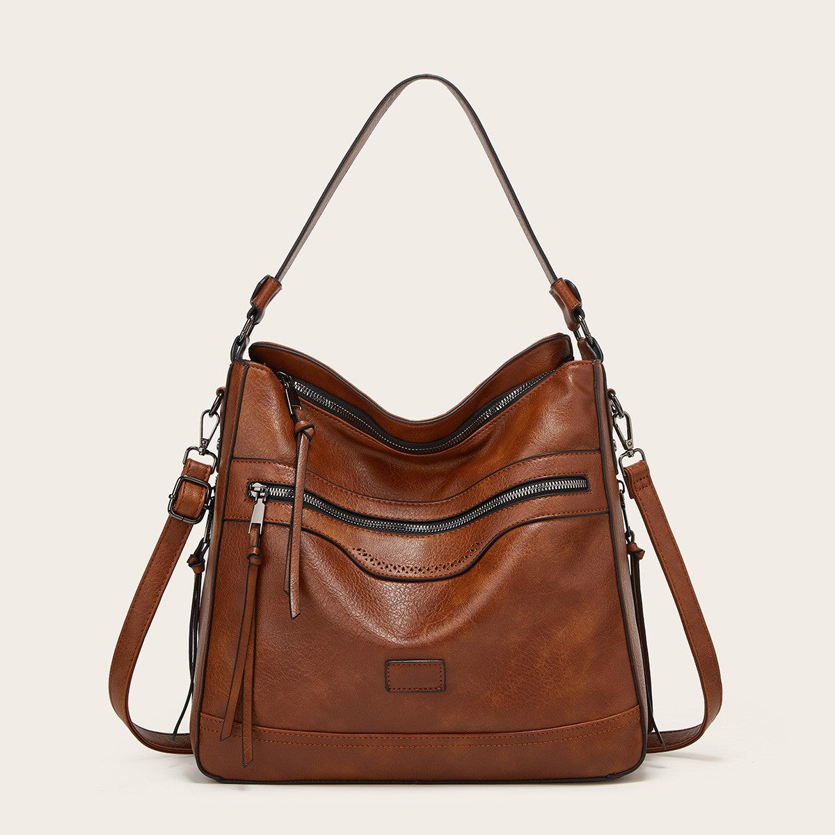 Women Solid Color Portable Large Capacity PU Handbag