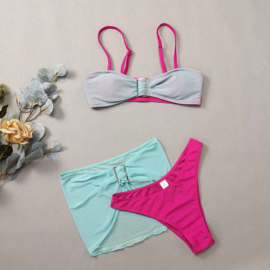 Summer Vacation Mesh Three-Piece Bikini Swimsuit