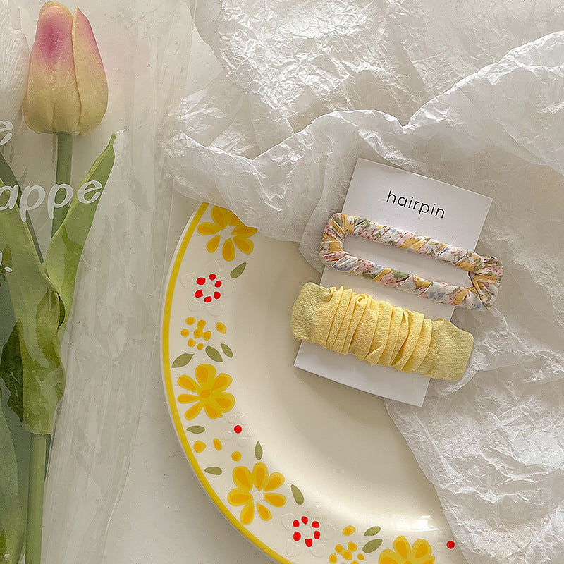 Conjunto de pinzas para el cabello de tela floral con diseño de rectángulo hueco y color sólido para mujer