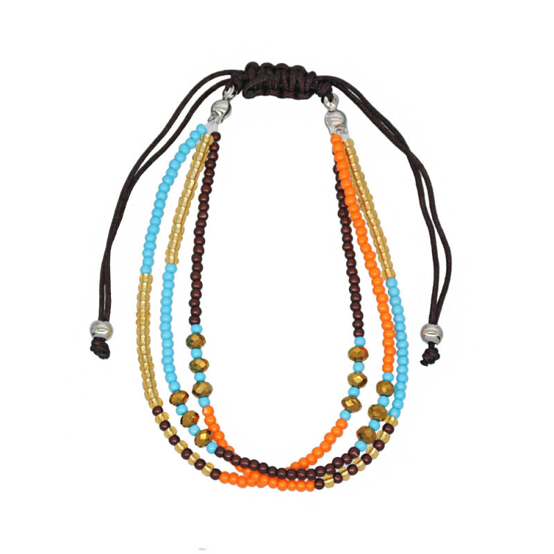 Pulsera bohemia multicolor de tres capas con cuentas, hecha a mano