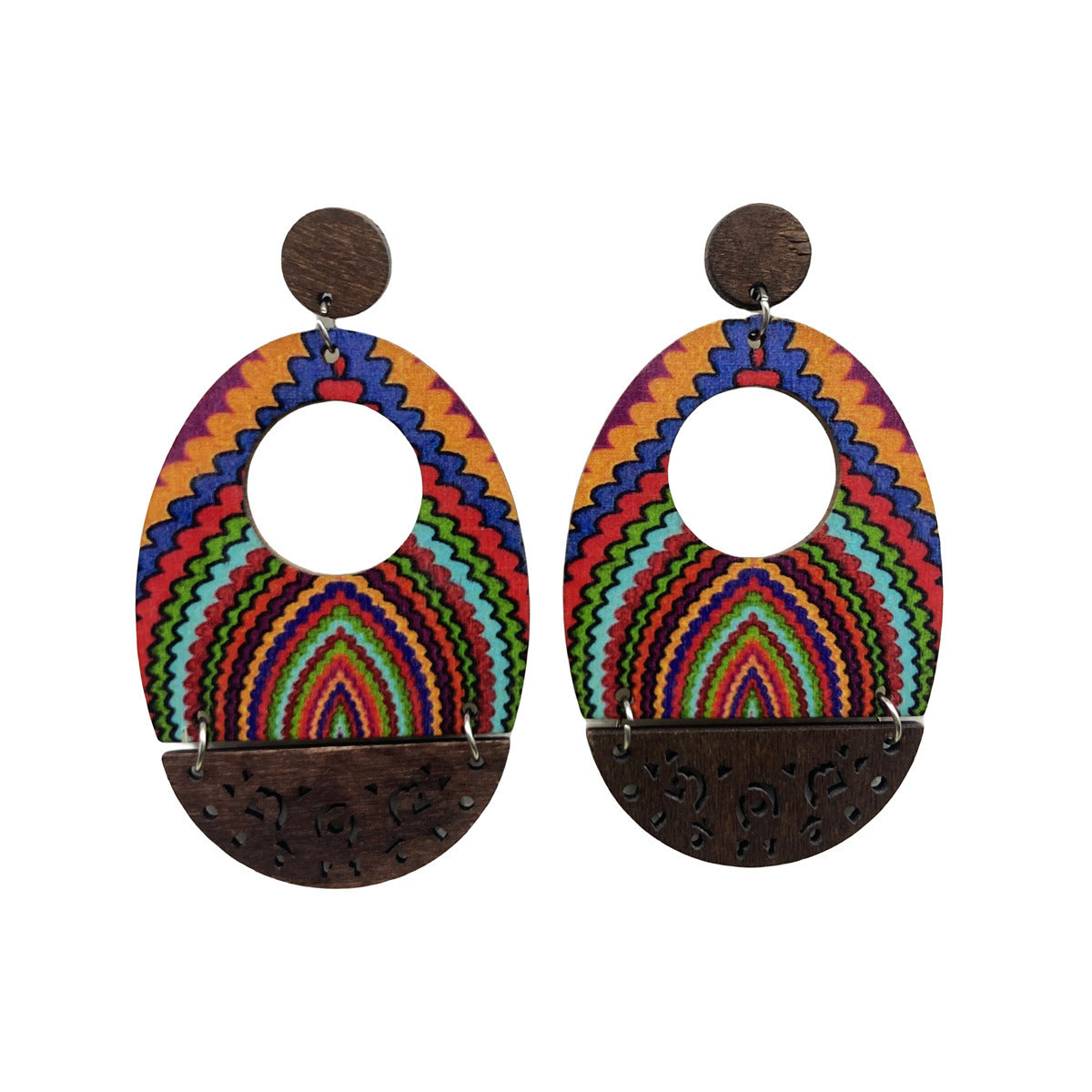 Boucles d'oreilles creuses en bois style bohème vintage