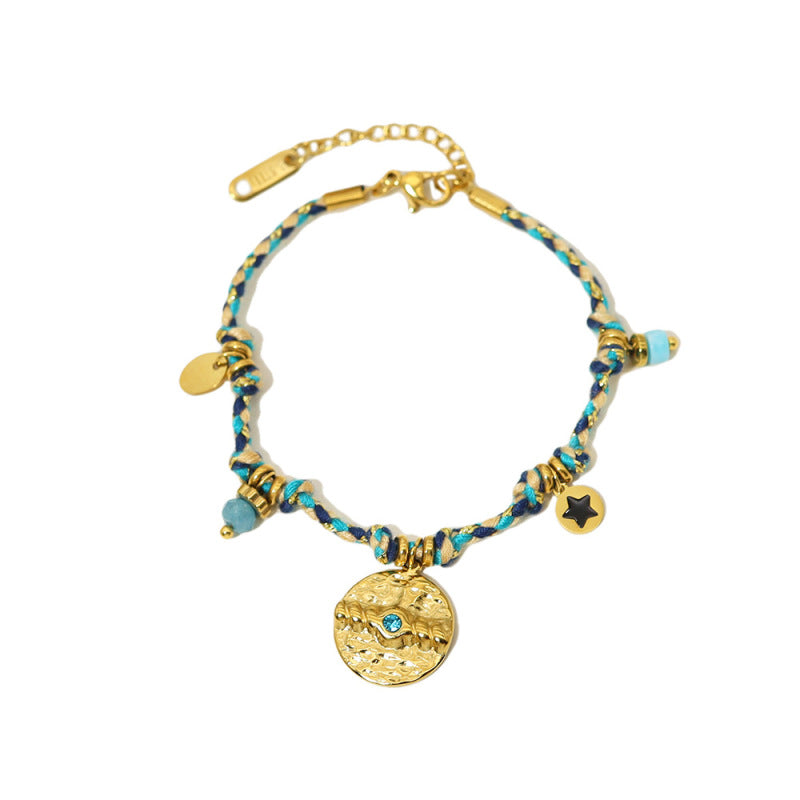 Pulsera de monedas de acero inoxidable de 18 quilates estilo bohemio