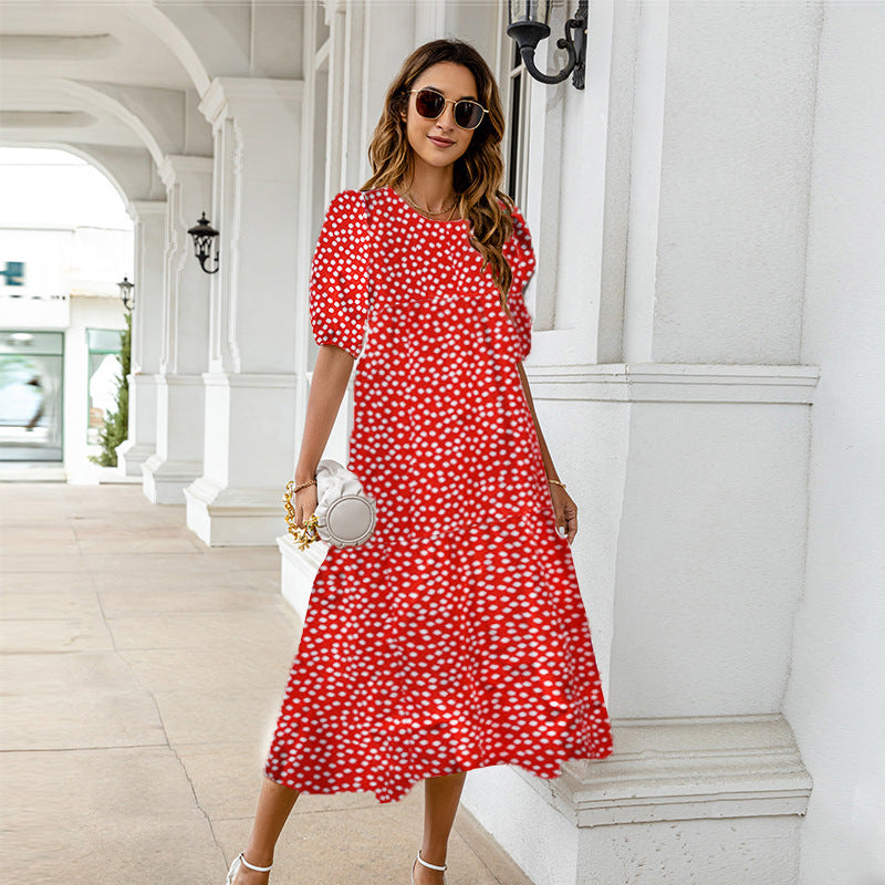 Summer Women Casual Bohemian Short Sleeve Polka Dot Dress