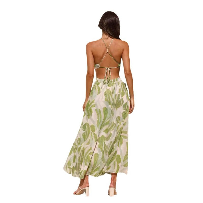 Vacation Women Fashion V-Neck Backless Maxi Dress