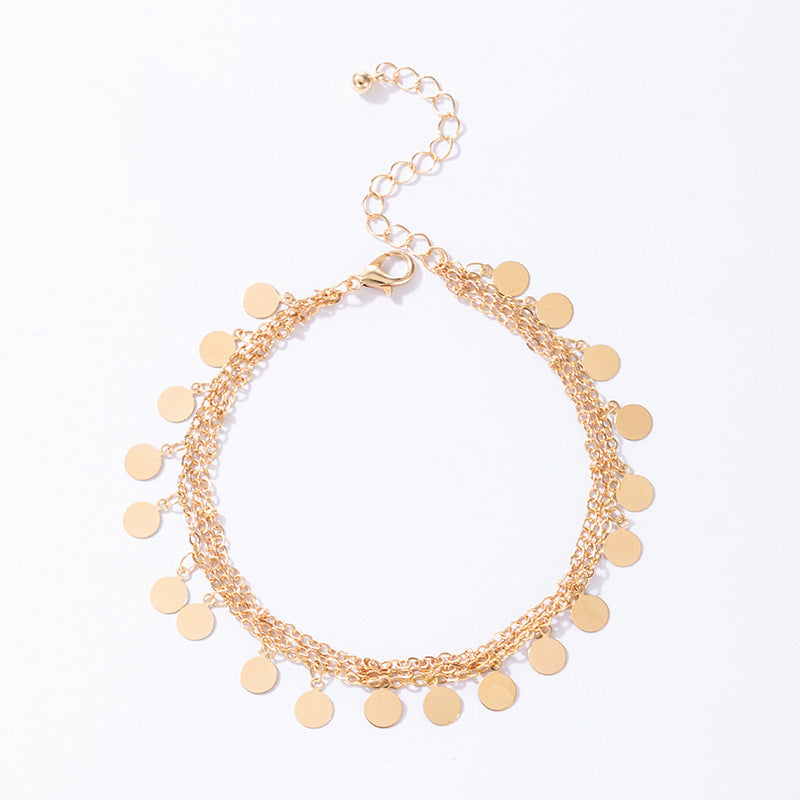 Tobillera con borlas multicapa estilo bohemio para mujer