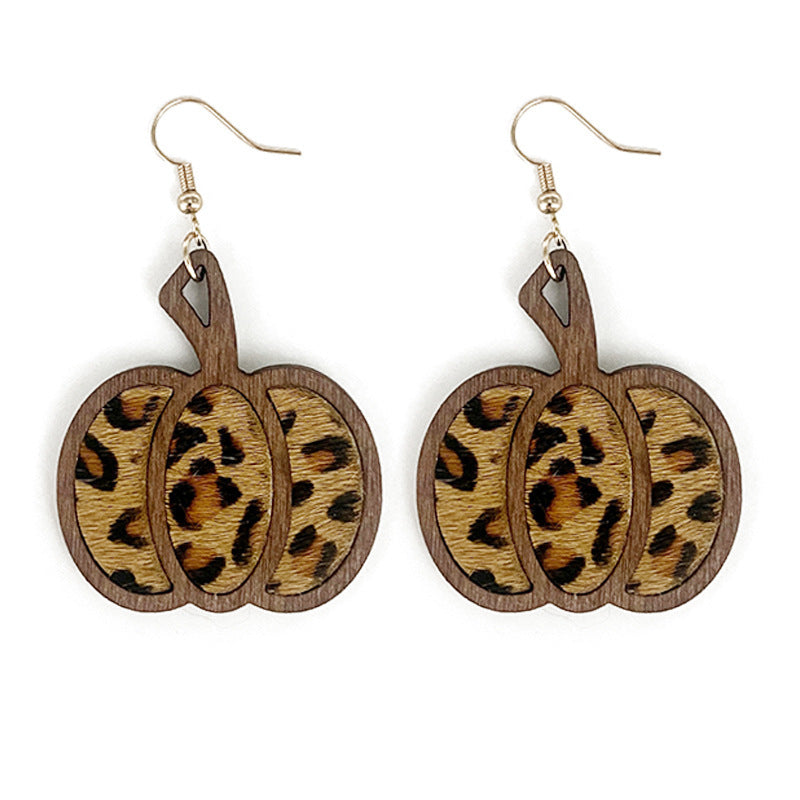 Pendientes de calabaza hueca con diseño de leopardo para mujer, de Halloween