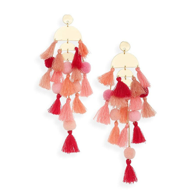Pendientes bohemios con borlas multicapa para mujer