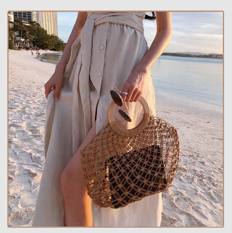 Bohemian Holiday Beach Hollow Straw Handbag