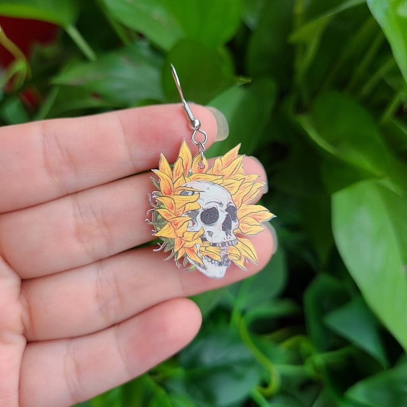 Women Halloween Scary Acrylic Flower Dangle Earrings