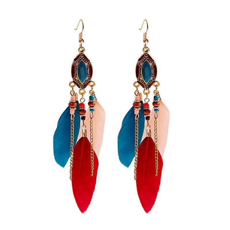 Pendientes de plumas con borlas retro de estilo étnico bohemio