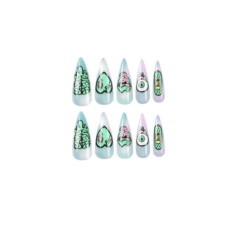 Mode femme Halloween étoile tachée coeur vert globe oculaire lèvres faux ongles
