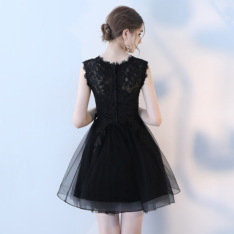 Women Banquet Evening Dress Short Lace Mesh Princess Black Party Cocktail Dress