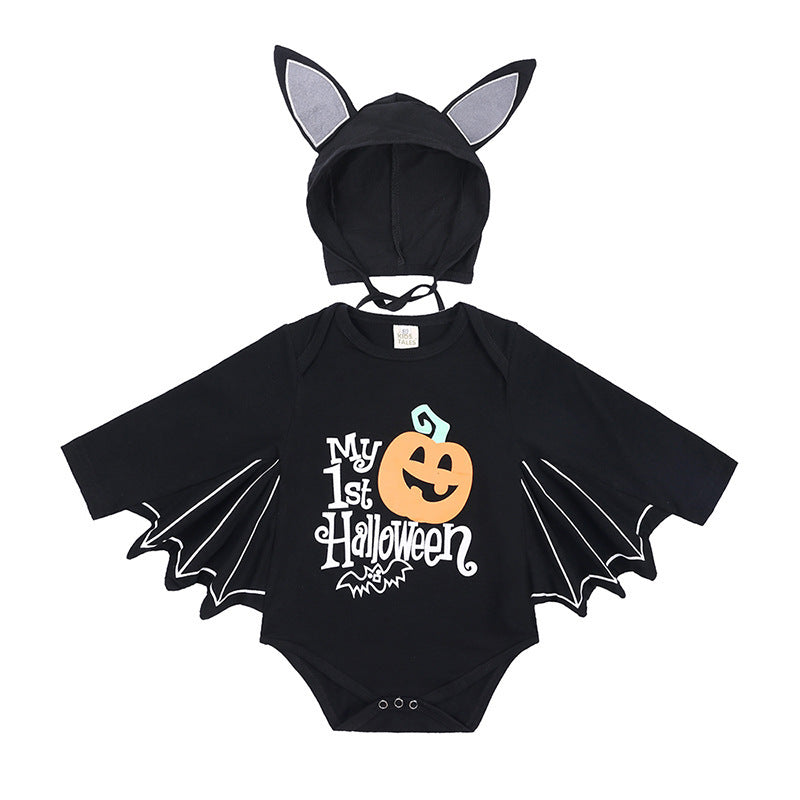 Baby Halloween Long Sleeve Cotton Bodysuit with Pumpkin Design