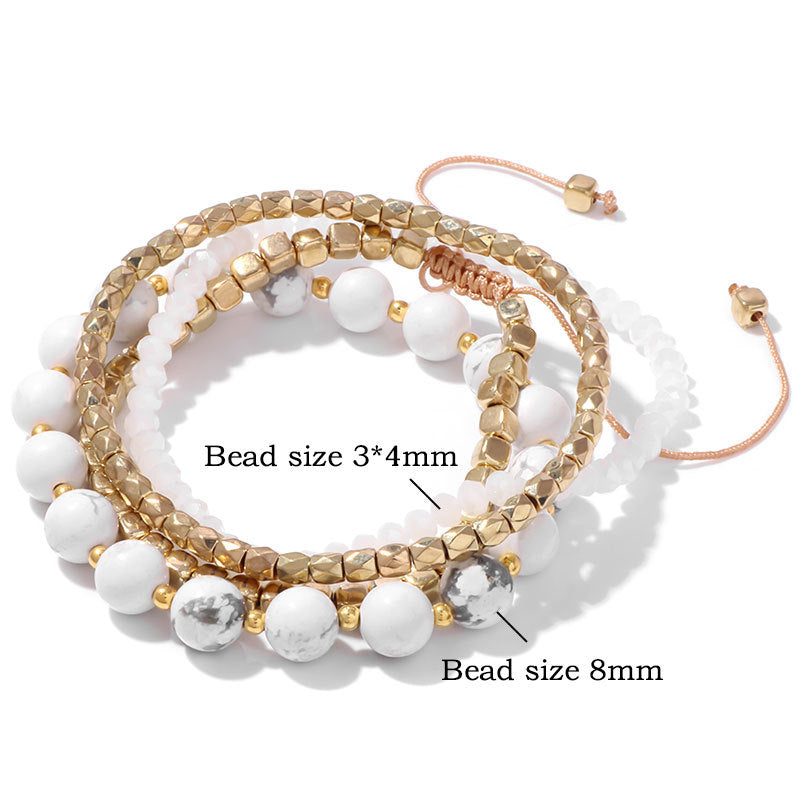 Conjunto de pulseras de cuentas doradas con piedra de pino estilo bohemio para mujer