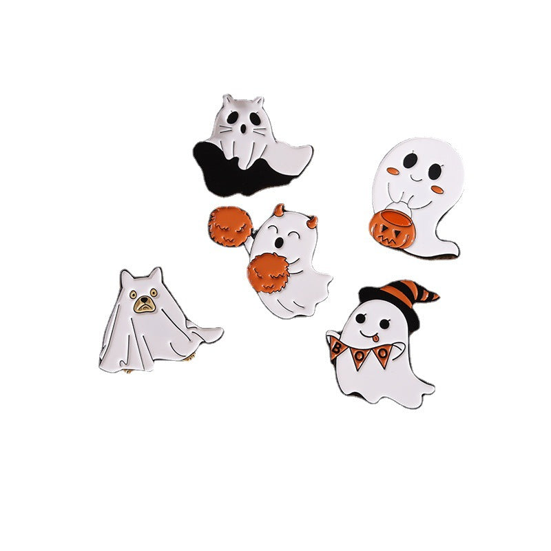 Broche en alliage représentant une lampe citrouille fantôme de dessin animé pour Halloween