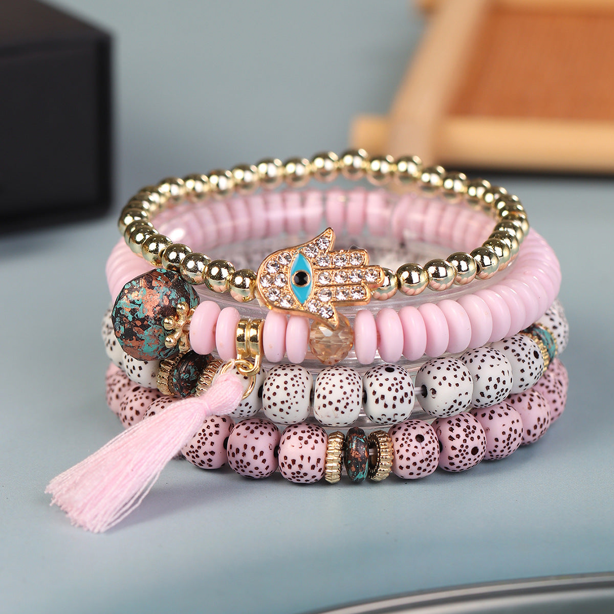Pulsera con borlas de cuentas de estilo étnico vintage bohemio