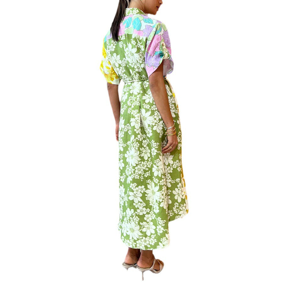 Robe longue à fleurs et poches à lacets pour femme