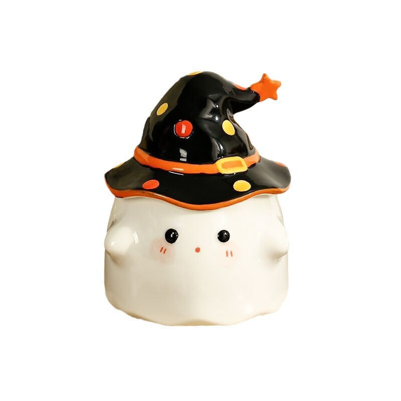 Taza de café de cerámica con tapa de fantasma de Halloween