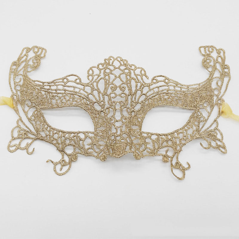 Women Sexy Hollow Half Face Gold Thread Lace Mask