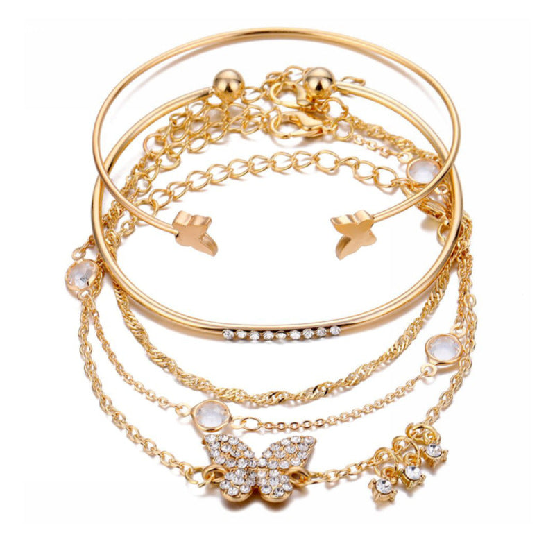 Conjunto de pulsera de mariposa con cristales y diamantes de imitación abiertos de moda bohemia