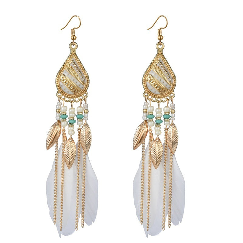 Bohemian Ethnic Style Retro Tassel Feather Earrings