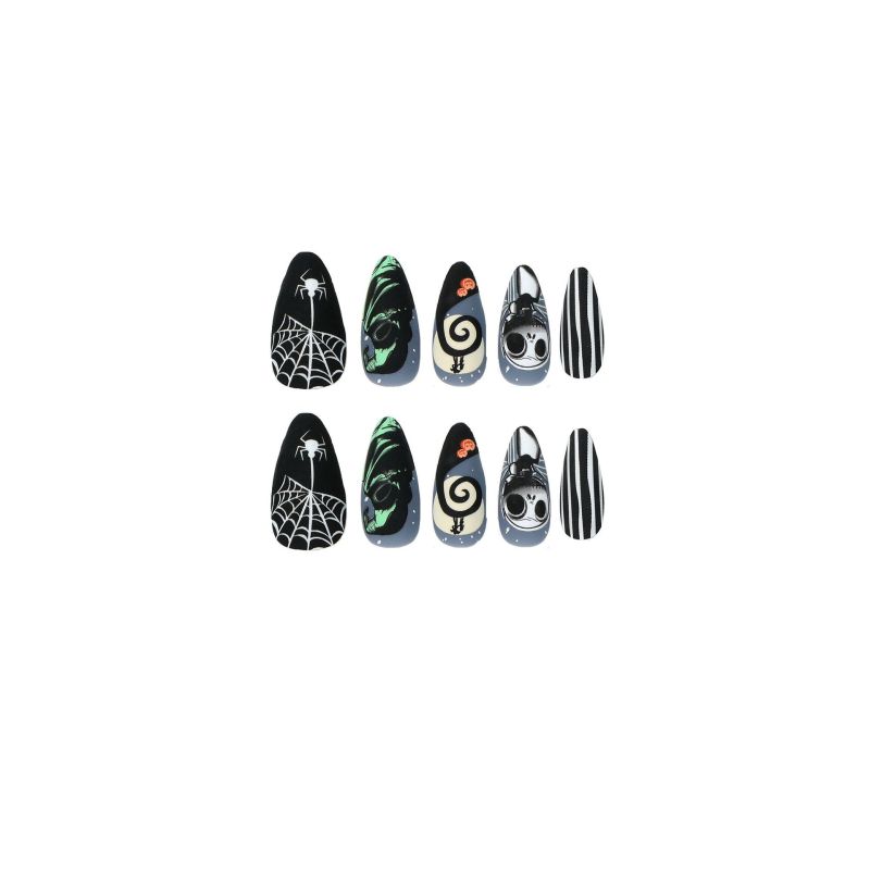 Faux ongles Halloween pour femme, motif citrouille et crâne givré