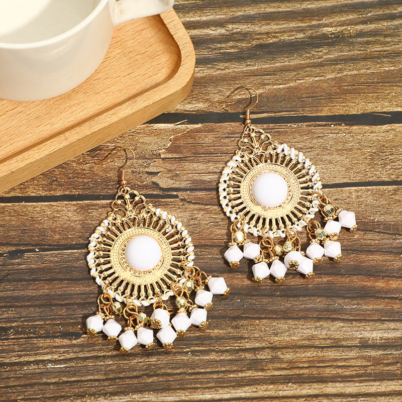 Boucles d'oreilles à pompons rétro de style ethnique bohème