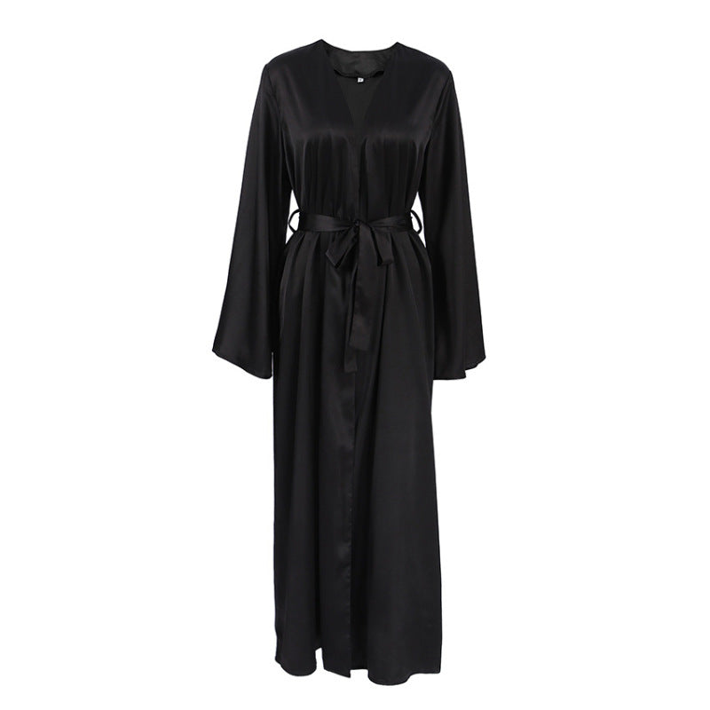 Women Fashion Casual Silk Pajamas Nightgown in Black and White