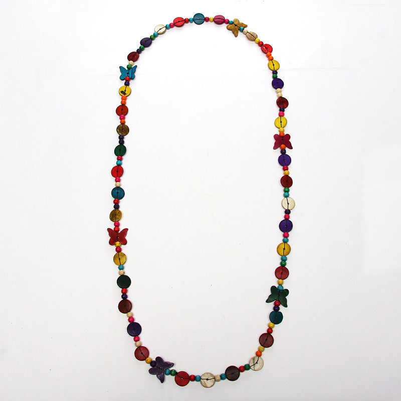 Collar largo bohemio de cuentas de madera tejidas para mujer