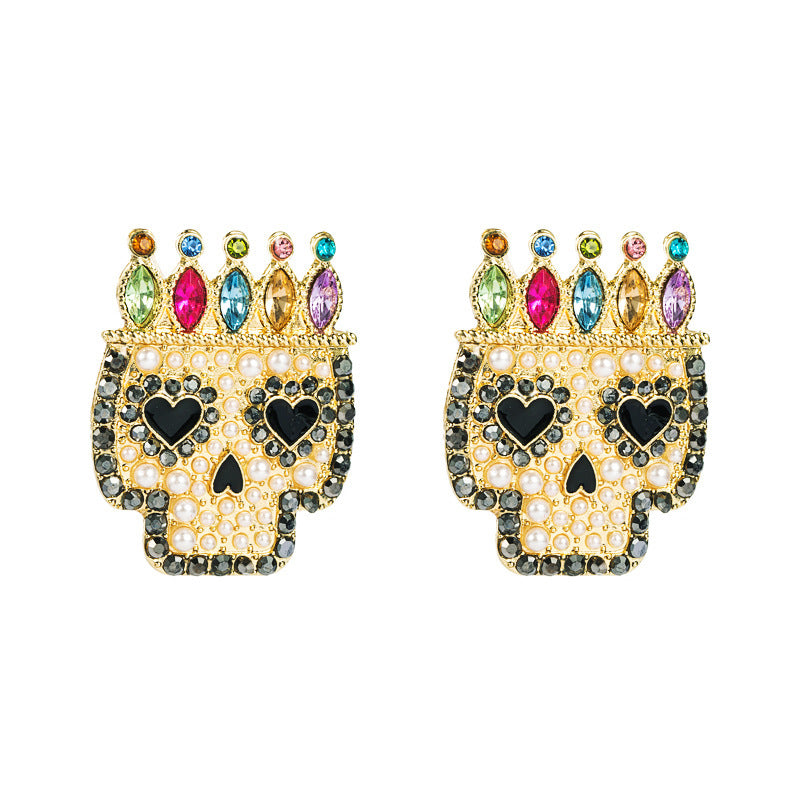 Pendientes de calavera de diamantes de aleación con personalidad exagerada estilo punk
