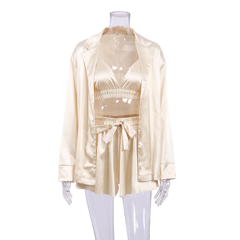 Women Fashion Sexy Silk Satin Pajamas Home Suit