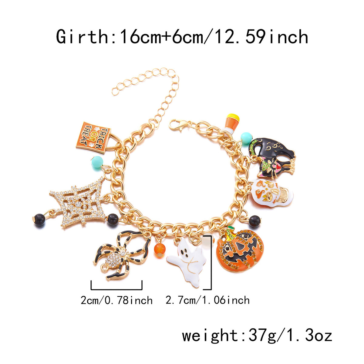 Pulsera navideña con colgante de araña fantasma, calavera y calabaza de Halloween