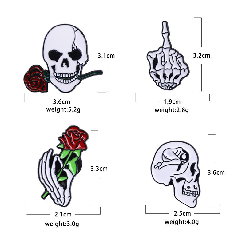 Broches en métal unisexes Halloween en forme de tête de mort avec gouttes d'huile