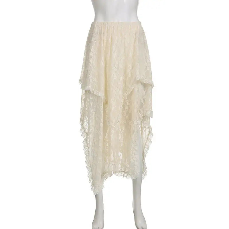 Women Vacation Lace Irregular Low-Waist Skirt