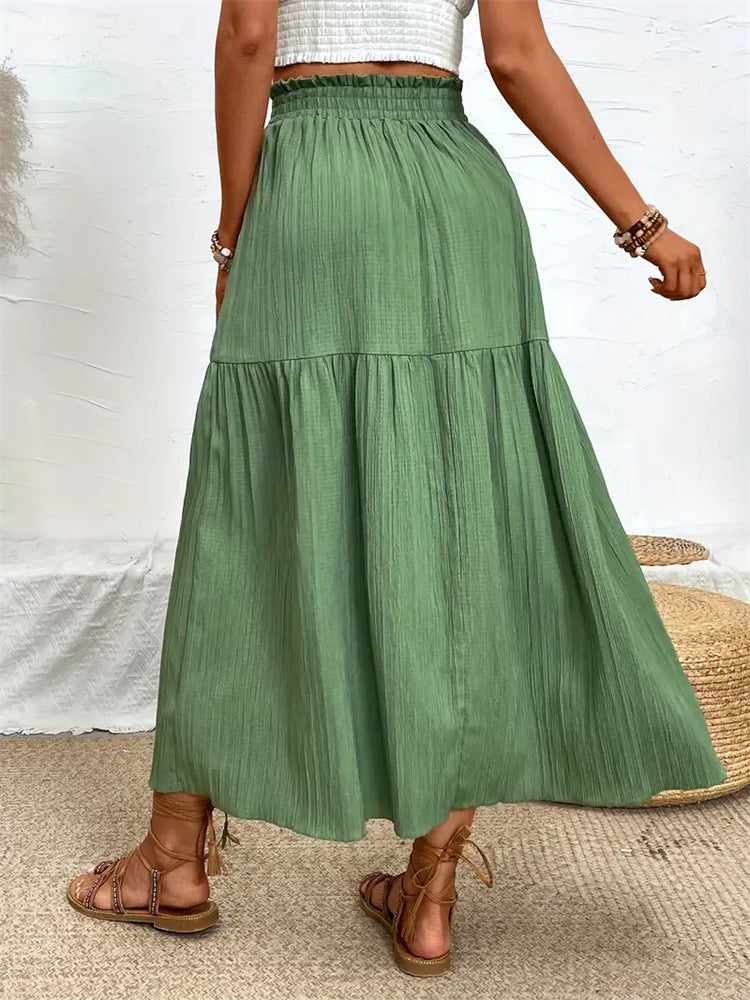 Women Fashion Casual Solid Color High Split Ruffle Skirt