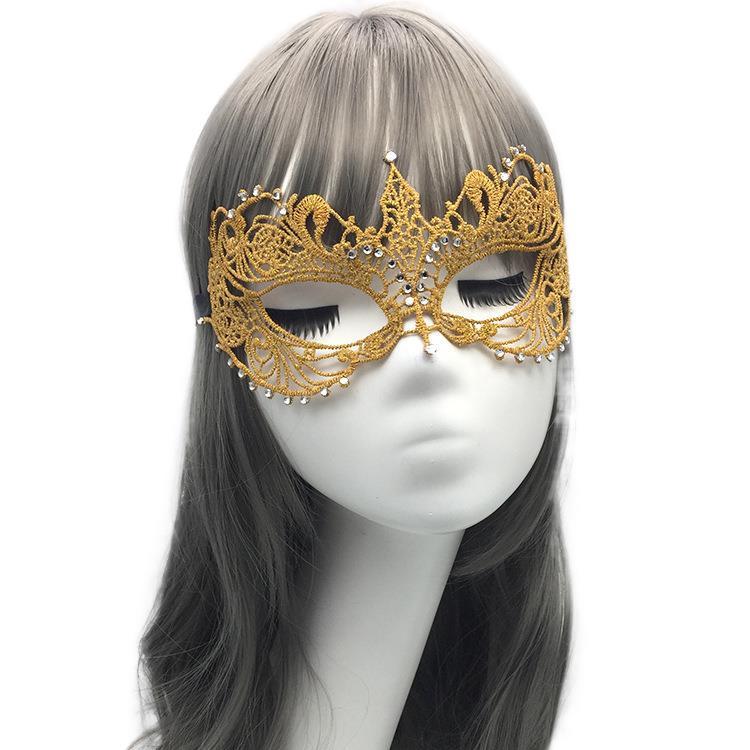 Women Lace Half-Face Mask with Diamonds for Halloween