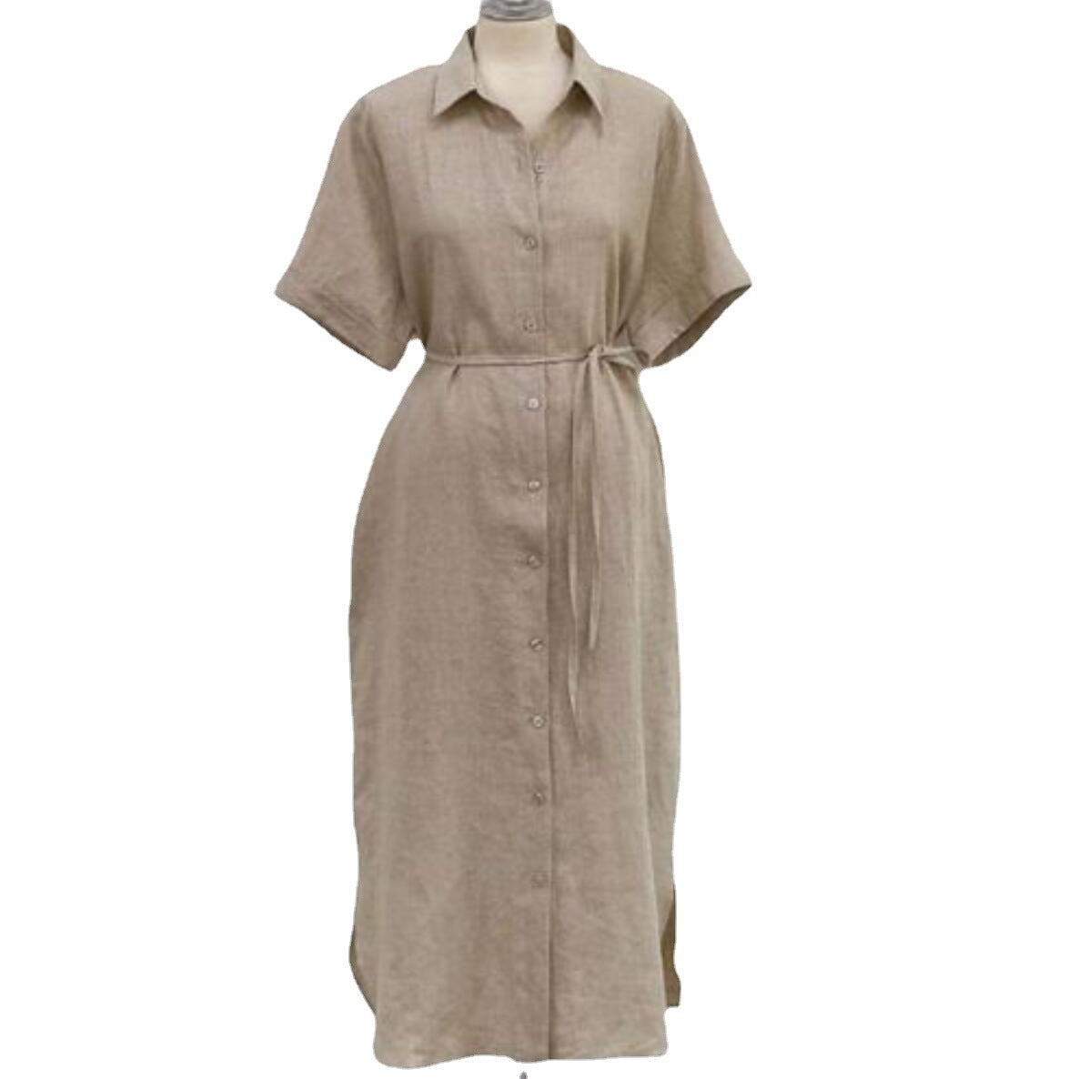 Robe chemise longue ample et décontractée en lin pour femme