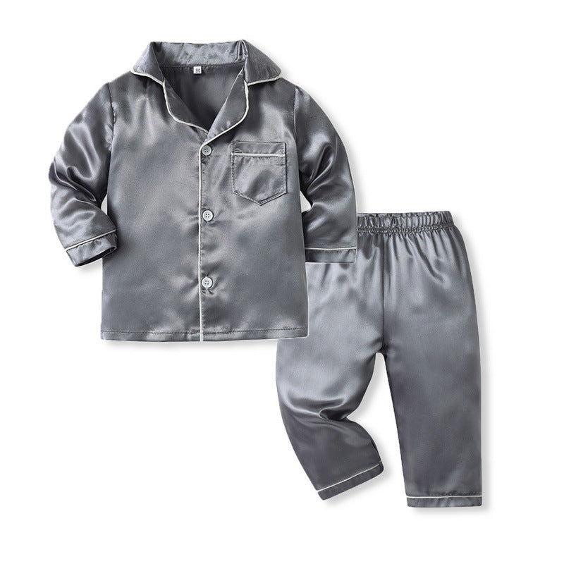 Kids Toddler Boys Solid Color Satin Long Sleeve Pajamas Set