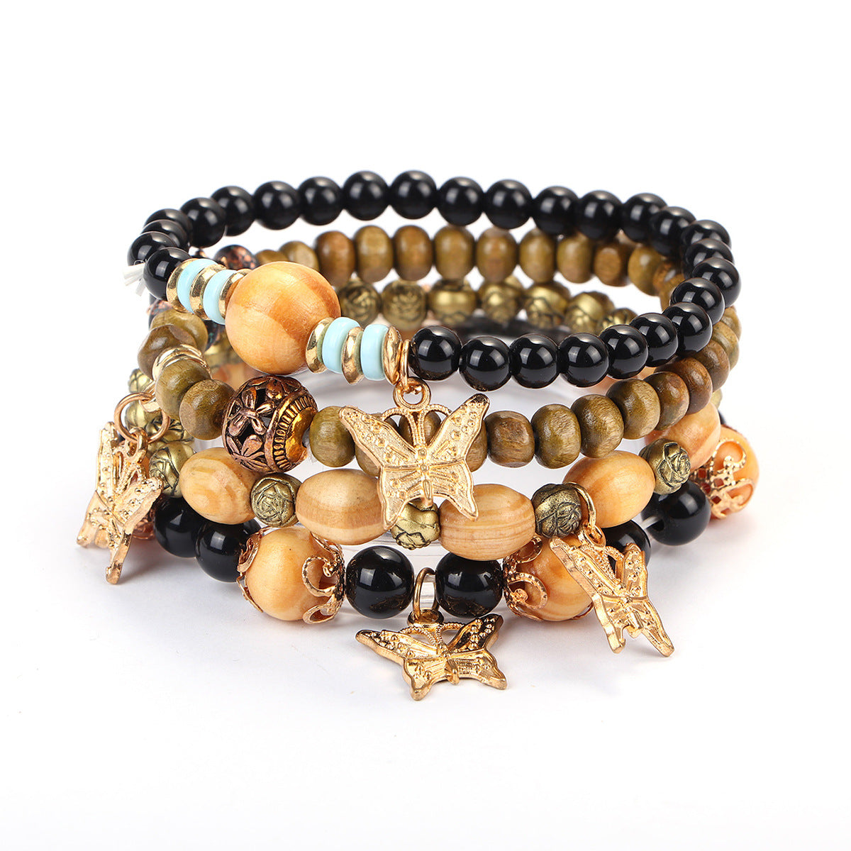 Pulsera multicapa con mariposas y cuentas estilo bohemio vintage