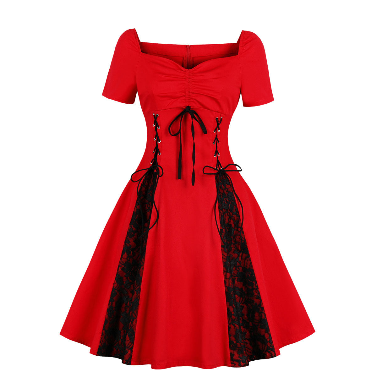 Robe gothique en dentelle foncée pour femme avec col en V