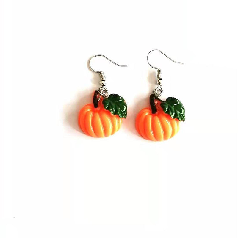 Pendientes colgantes de calabaza de resina de Halloween para mujer