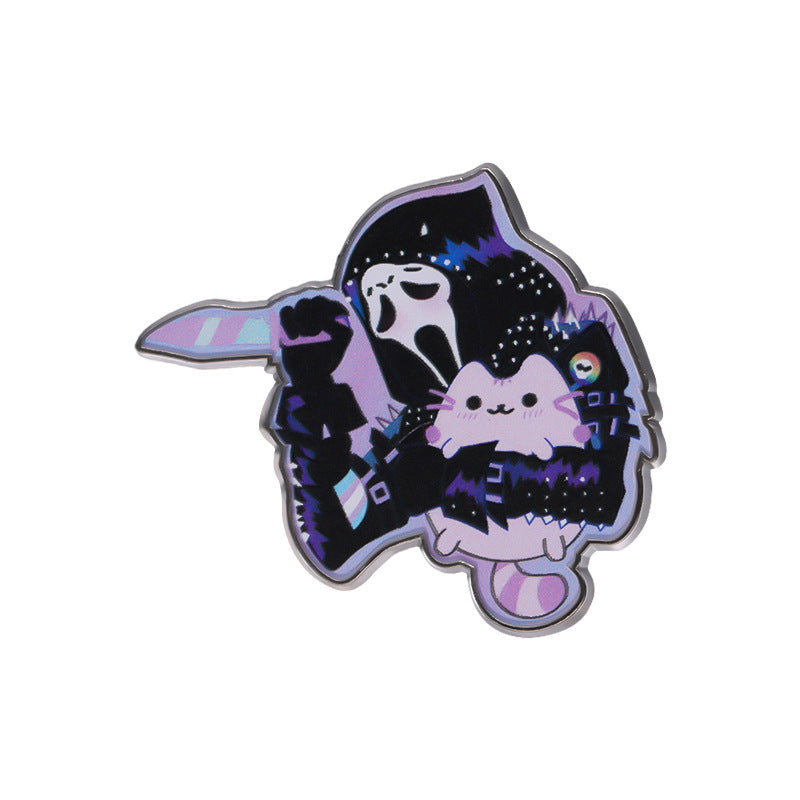 Broche en forme de chaton tenant un fantôme de dessin animé pour Halloween