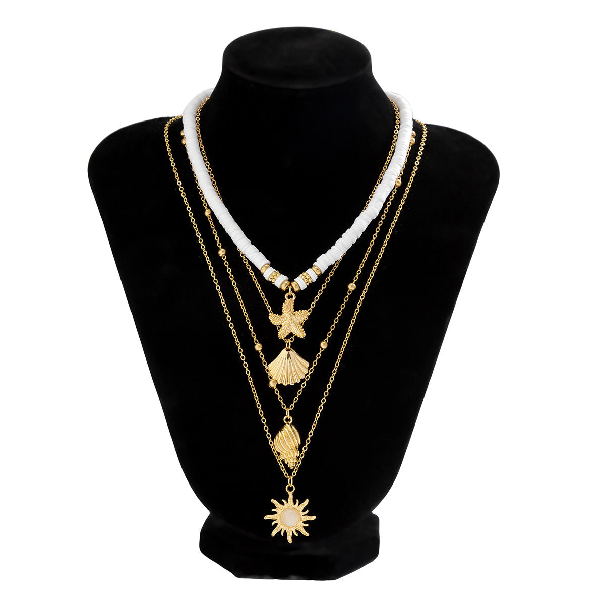 Collar multicapa sencillo con girasoles bohemios para mujer