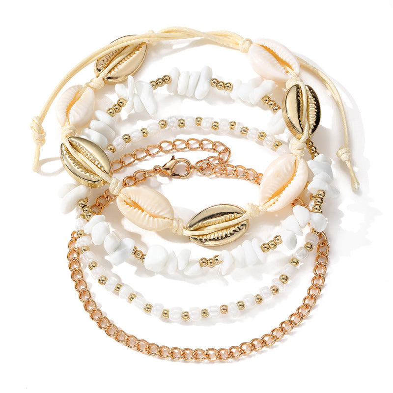 Conjunto de conchas tejidas con cuentas sencillas de moda bohemia para mujer