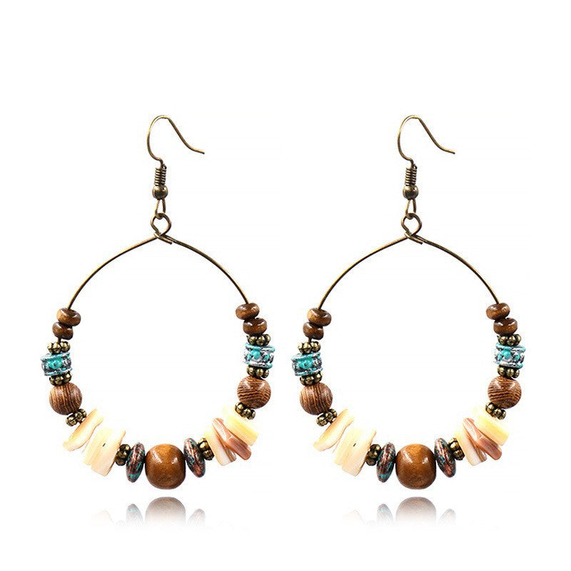 Women Boho Fashion Handmade Beaded Hoop Earrings