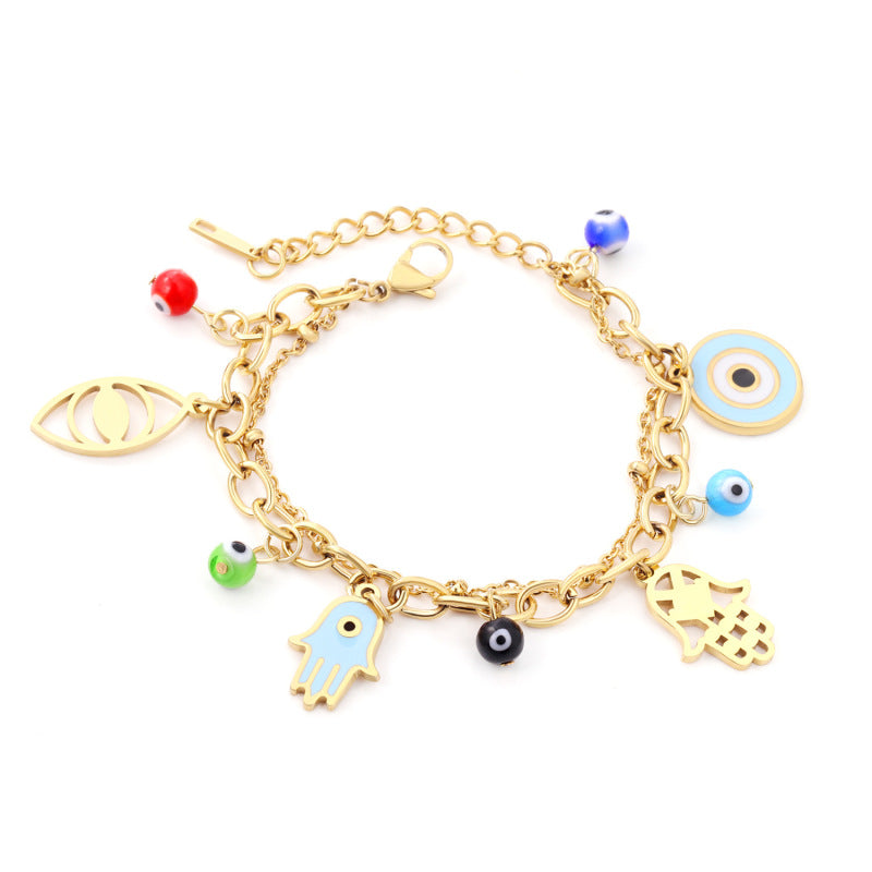 Pulsera electrochapada vintage de mal de ojo para mujer