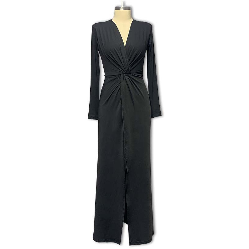 Women Fashion Sexy Deep V Creased High Split Dress