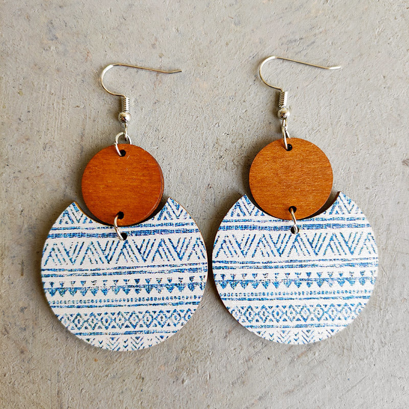 Bohemian Floral Print Geometric Stripe Earrings