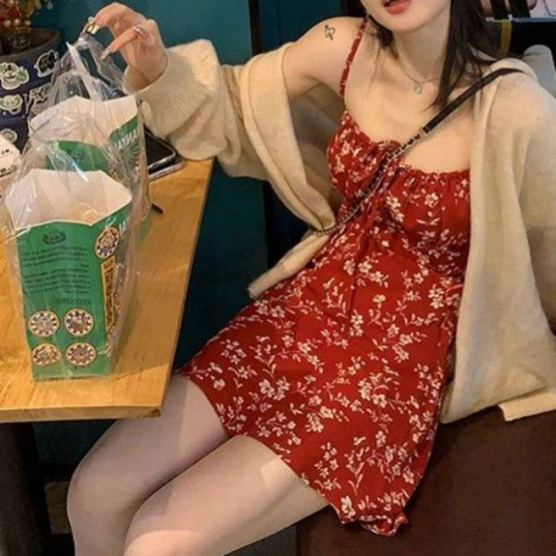 Robe ajustée à lacets et imprimé floral à bretelles spaghetti
