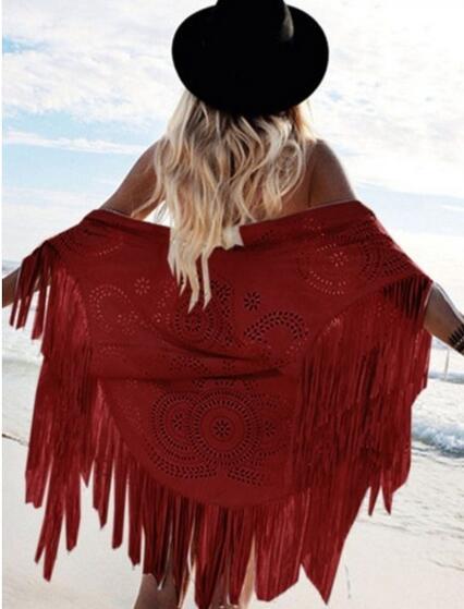 Fashion Boho Summer Women Tassel Shawl Suede Cloak Scarf